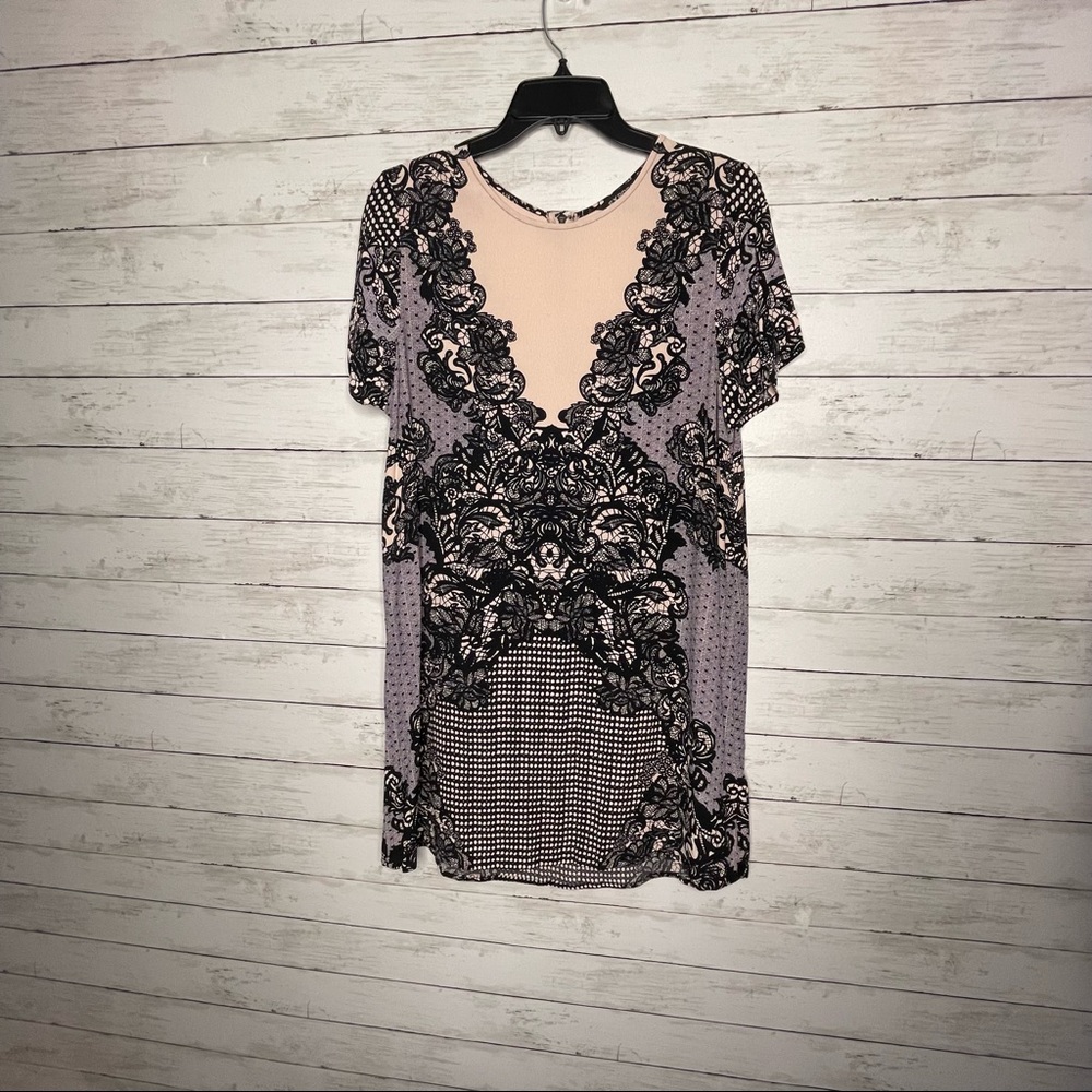 Express Lace Print Tunic Mini Dress